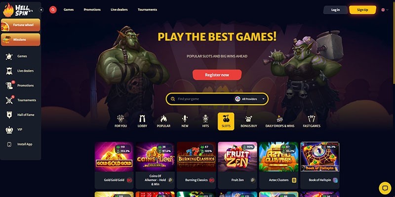 Screenshot of the Hellspin casino page