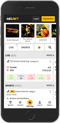 Mobile screenshot of the melbet sport page