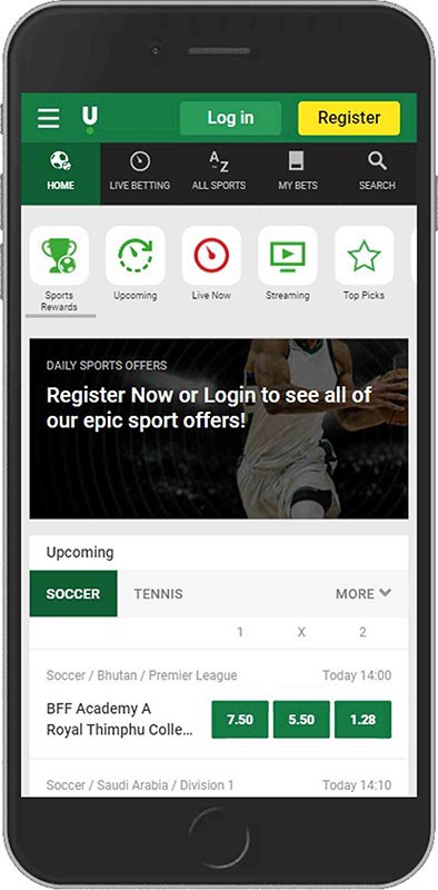 Mobile screenshot of the Unibet sport page