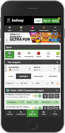 mobile screenshot of the betway sport page