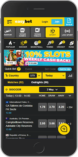 mobile screenshot of the easybet sport page