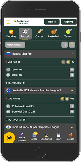 mobile screenshot of the gbets sport page