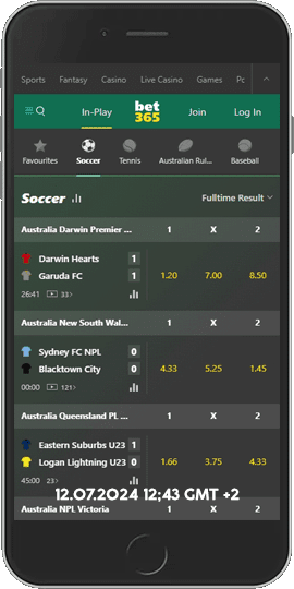 Mobile screenshot of the bet365 sport page
