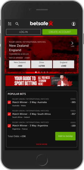 Mobile screenshot of the Betsafe sport page
