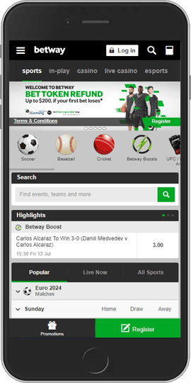 Mobile screenshot of the betway sport page