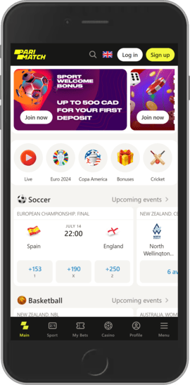 Mobile screenshot of the parimatch sport page