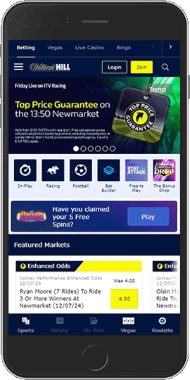 Mobile screenshot of the william hill sport page