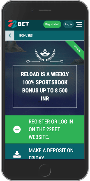 Screenshot of the 22bet friday reload bonus