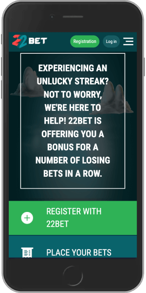 Screenshot of the 22bet losing bet bonus