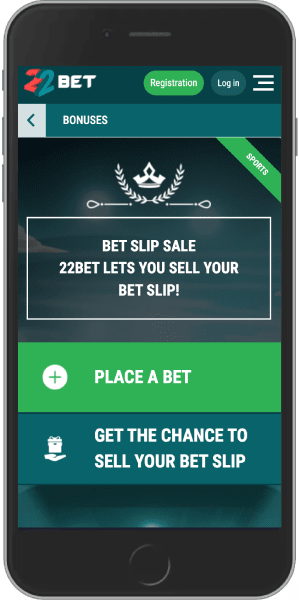 Screenshot of the 22bet sell bet slip bonus