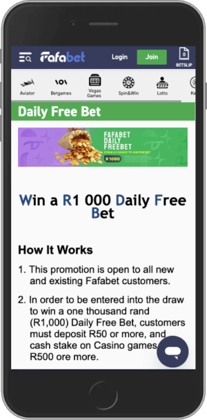 Daily Free Bet Up To R1,000