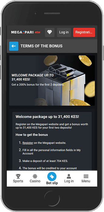 100% BONUS ON THE FIRST TWO DEPOSITS UP TO 31,400 KES