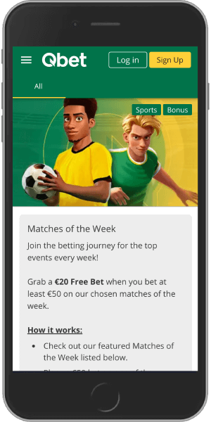 Mobile screenshot of the Qbet Matches of the week bonus