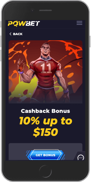 Mobile screenshot of the PowBet 10% Cashback Bonus