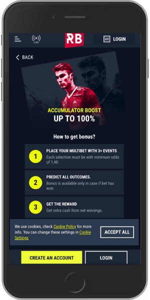 Mobile screenshot of the Rabona Accumulation Boost bonus