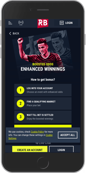 Mobile screenshot of the Rabona Enhanced Wins bonus