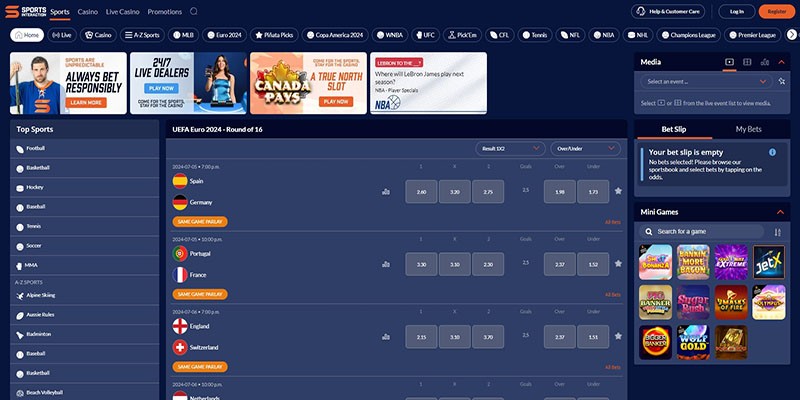Screenshot of the Sports Interaction sport page