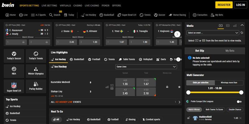 Screenshot of the Bwin sport page