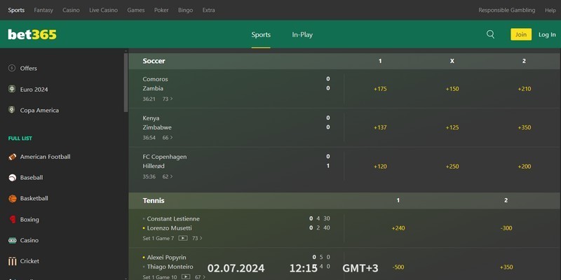 bet365 in-play betting odds.