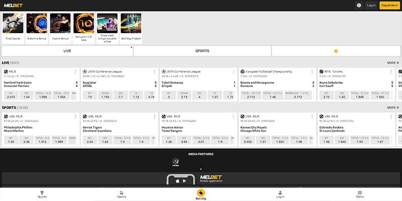 screenshot of the melbet sport page