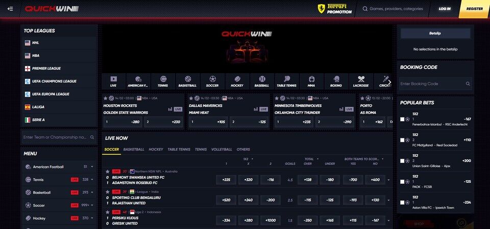 Main page of Quickwin for Canadian bettors