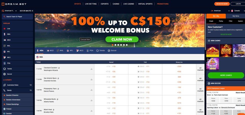 Image of main page for DreamBet