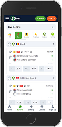 Mobile screenshot of the 20bet sport page