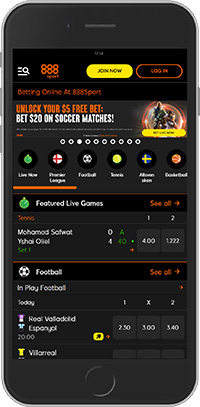 Mobile screenshot of the 888sport sport page