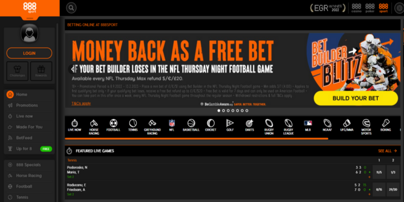 Screenshot of the 888sport sport page