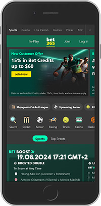 Mobile screenshot of the bet365 sport page