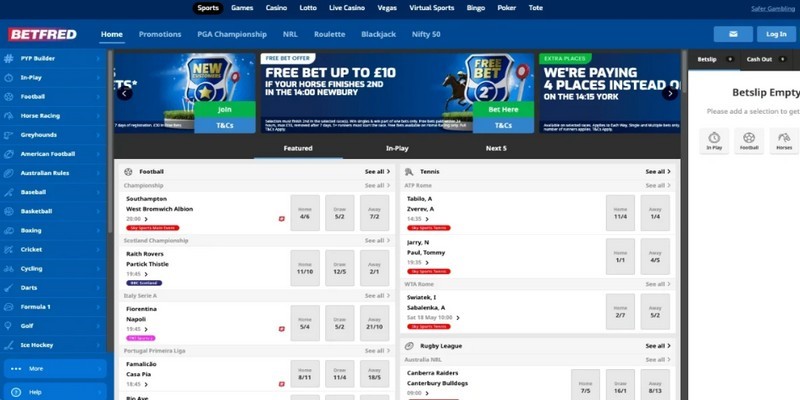 Screenshot of the Betfred sports page