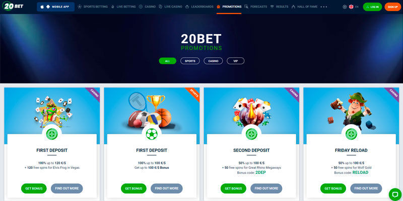 bookmaker 20bet - homepage