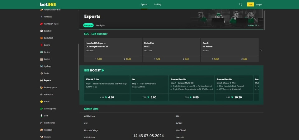 Image of e-sports at Bet365