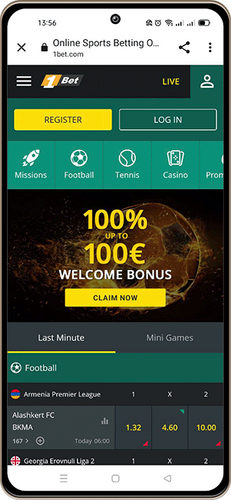 Mobile screenshot of the 1Bet home page