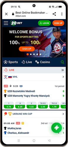 Mobile screenshot of the 20bet home page