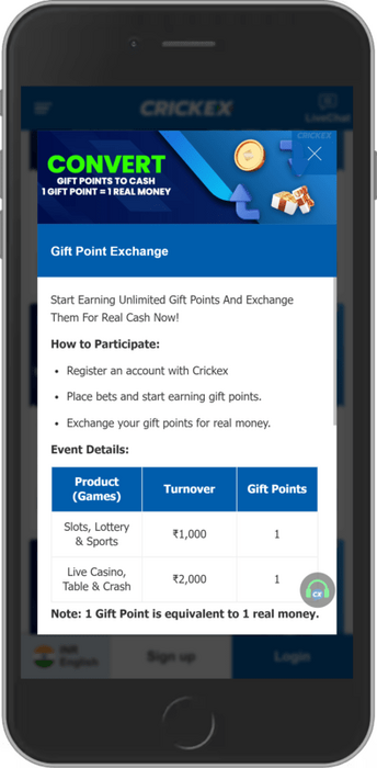 Image of the Crickex Gift Points bonus for Bangladesh