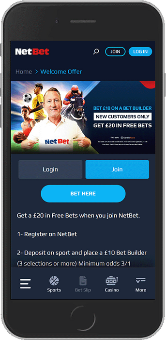 Screenshot of the bonus page - Get £20 in Free Bets 