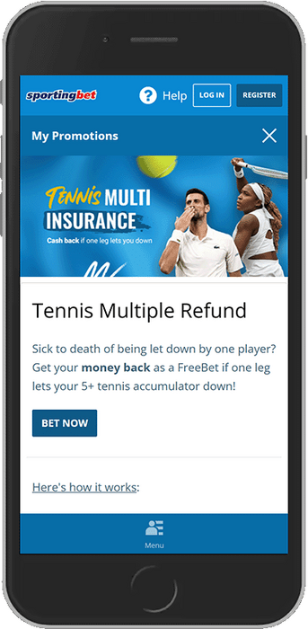 Mobile screenshot of the Sportingbet refund bonus