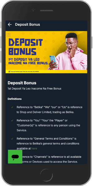 Mobile screenshot of the Betika Deposit Bonus