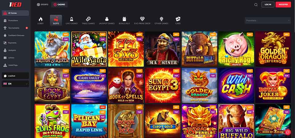 Screenshot of the 1Red casino page