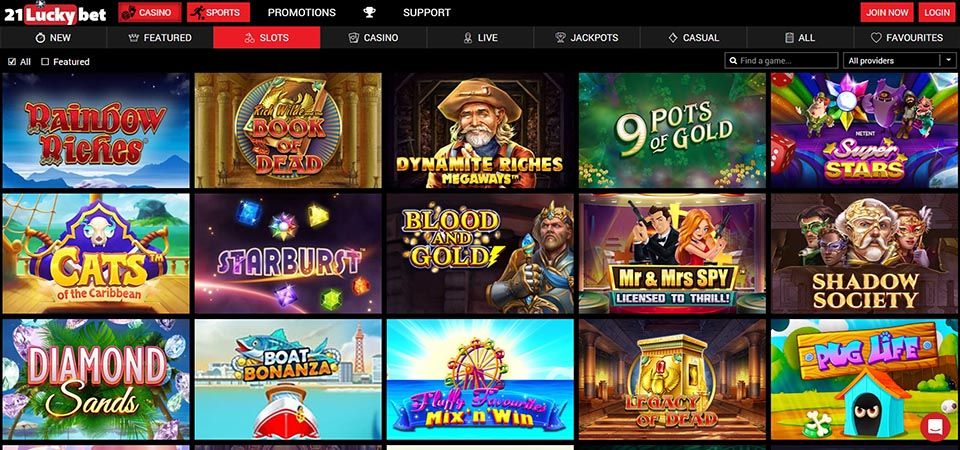 Screenshot of the 21LuckyBet Casino page
