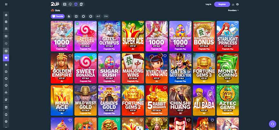 Screenshot of the 2up casino page