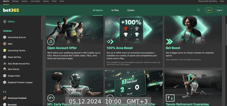 Screenshot of the bet365 promo page