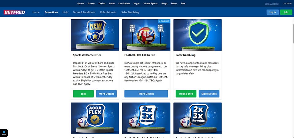 Screenshot of the Betfred bonus page