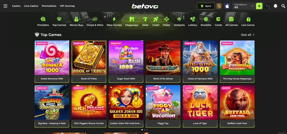 Image of casino options at Betovo