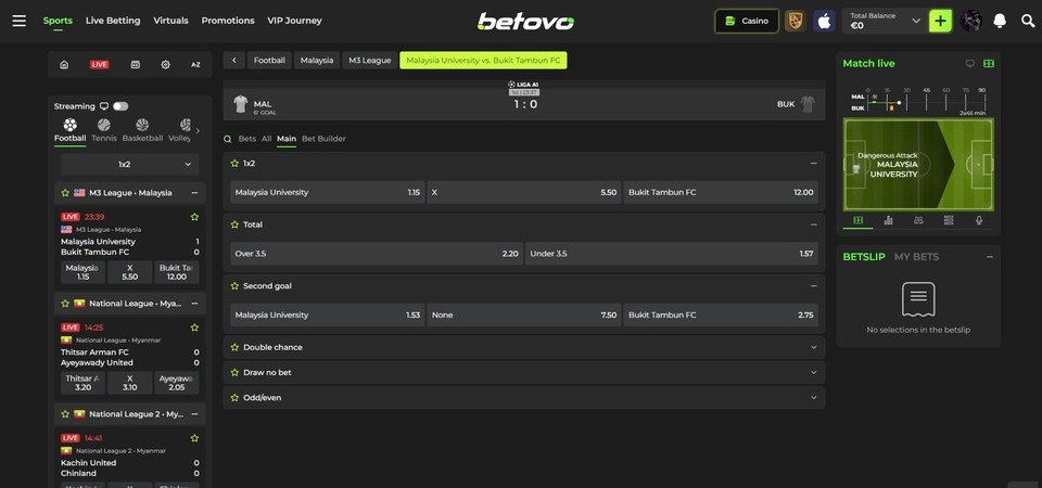 Image of live betting at Betovo