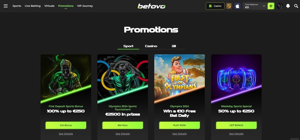 Image of promotions page at Betovo