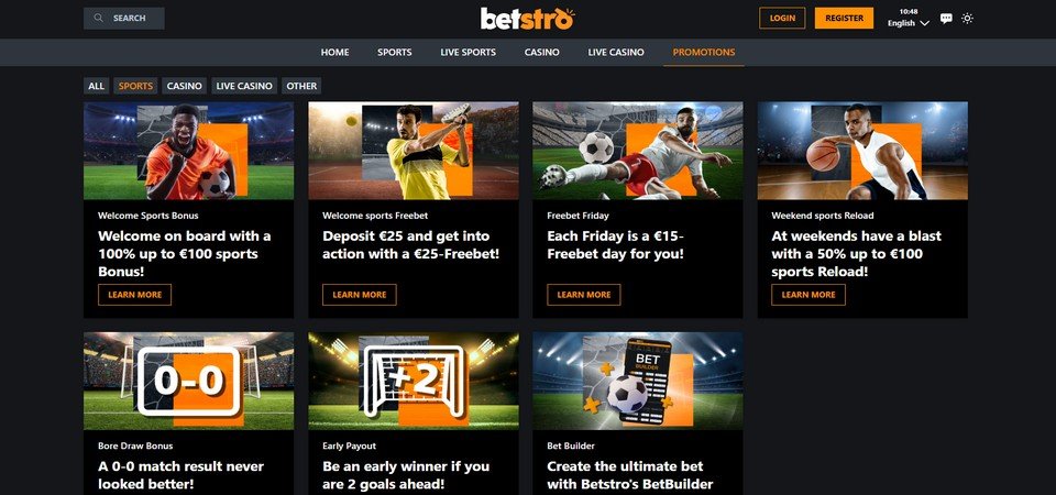 Screenshot of the bookmaker's bonus page Betstro