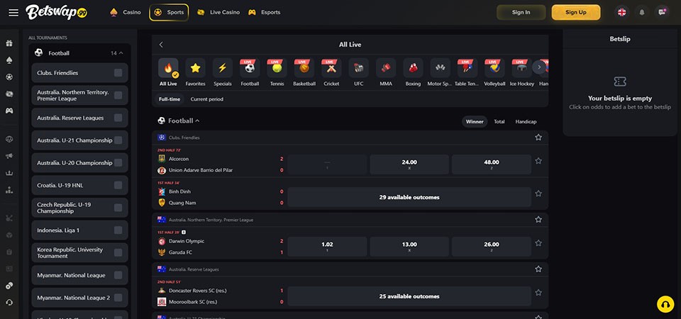 Screenshot of the Betswap.gg LIVE Betting