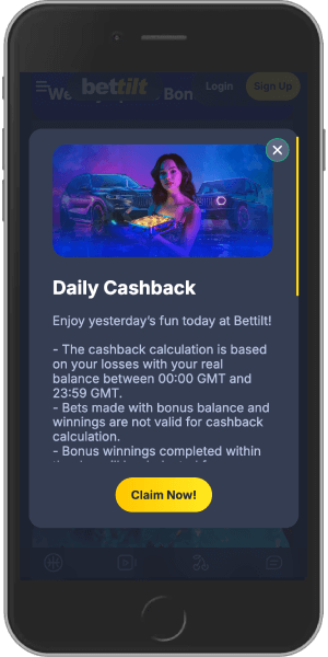 Mobile screenshot of the Bettilt Daily Cashback bonus